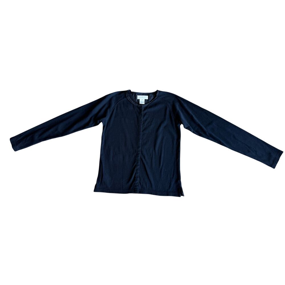 Susan Bristol Womens M Black Ribbed Snap Front Cardigan Top Satin Trim India